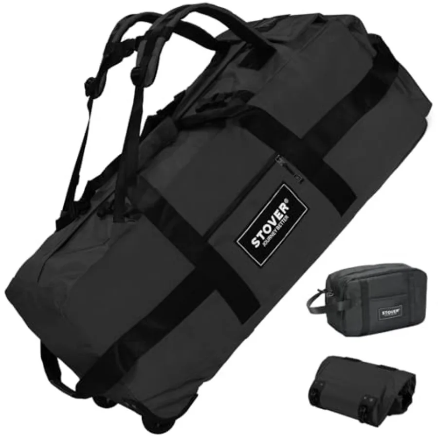 

45/80/ Rolling Duffel Bag with Wheels, Large Durable Travel Duffle + Toiletry Bag, Heavy Duty, Packable, Foldable with Shoulder