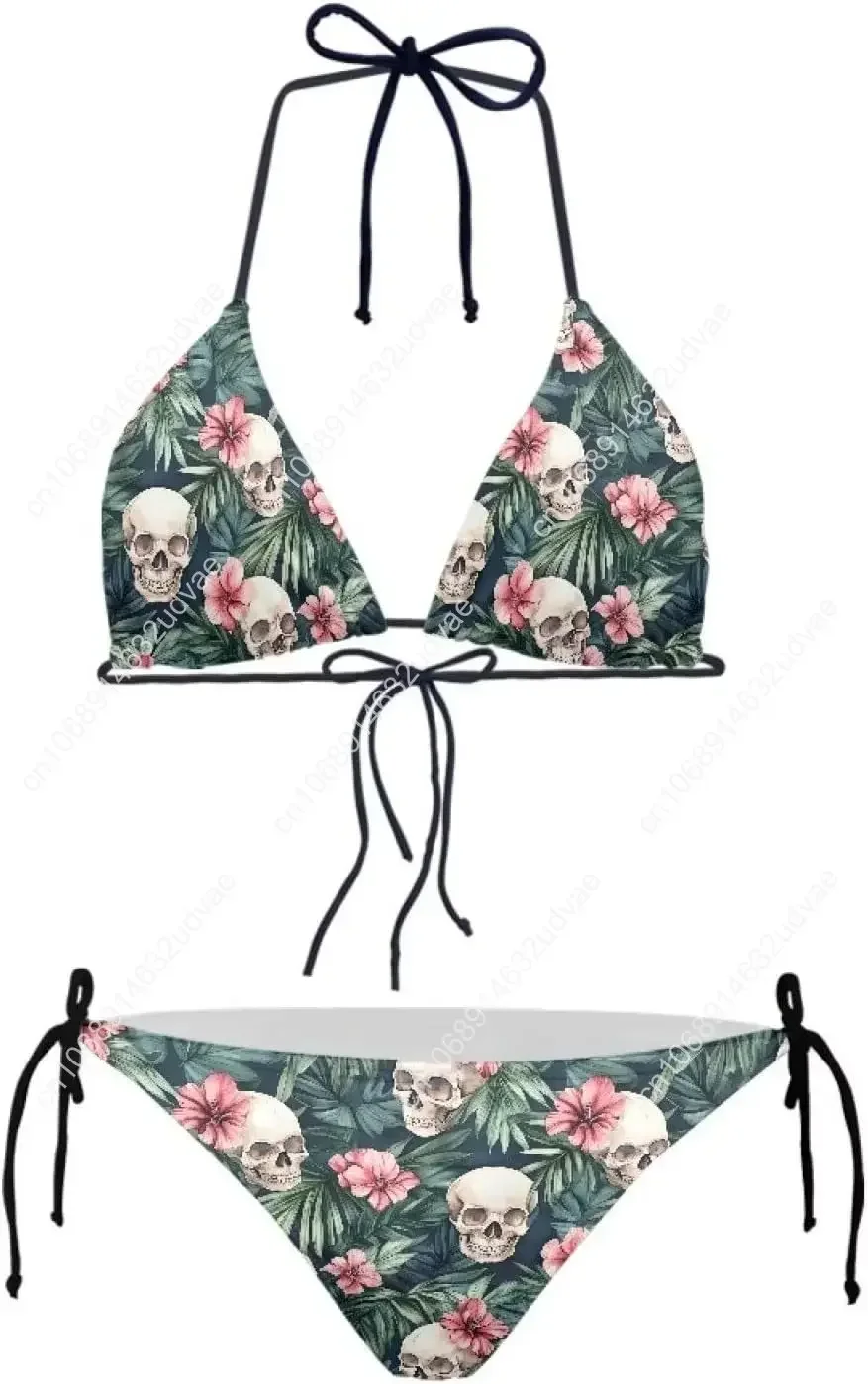 Damen-Bikini-Set mit Totenkopf-Mittelfinger, Push-Up-Triangel-Bikini, Badeanzug, niedrige Taille, Tankini, 2-teilig, sportliches Tank-Top