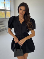 Clacive Summer Loose Black Women's Two Pieces Set 2025 Fashion Short Sleeve Shirt With High Waist Pleated Mini Skirts Set Female