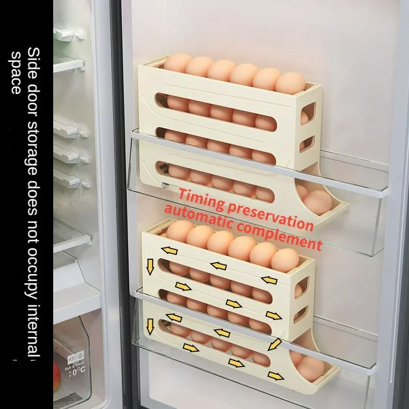 

Automatic Rolling Egg Rack Holder Storage Box Egg Basket Food Containers Egg Case Holder Refrigerator Storage Organizer