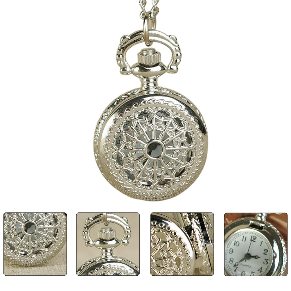

Retro Style Chain Decoration Pocket Watch Silver Decoration Plastic Mirror Vintage Hollow Watch Elegant Gift