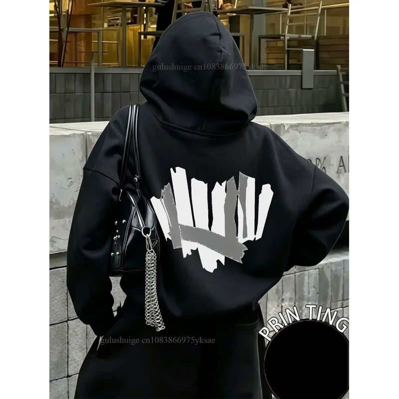 Streetwear Oversized Pullover Hoodie Abstract White Graphic Print Fall Winter Daily Wear Halloween Gift For Him Her