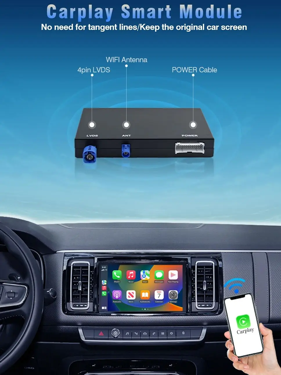 AUTOTOP Draadloze Carplay en Android Auto module voor Citroën C4 C5 Peugeot 208 308 508 3008 DS3 DS4 DS5 SMEG Airplay Mirror Link - afbeelding 2