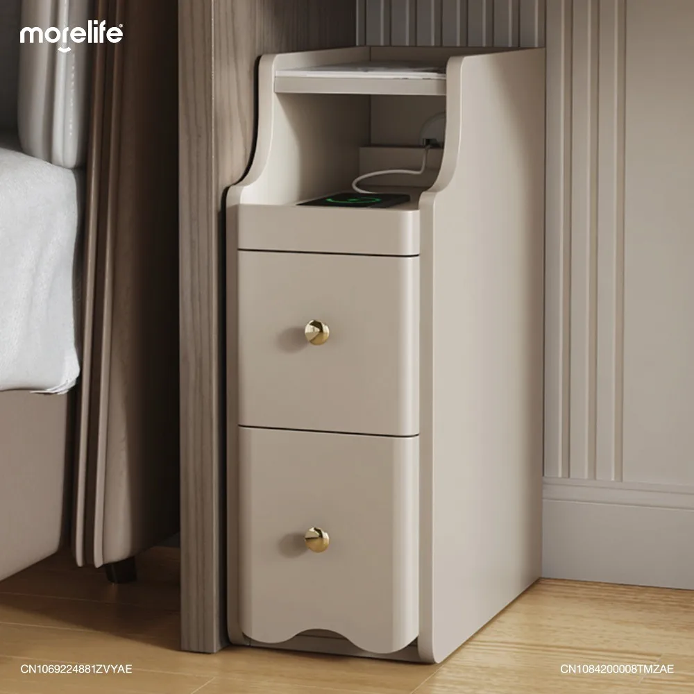 

Simple Cream Bedside Table Small Ultra Narrow Household Bedroom Nightstands Storage and Seam Cabinet 2024 New Furniture K01+