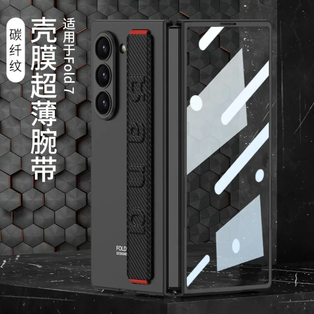 

ZFold 7 High-end Screen Film+Phone Case for Samsung Galaxy Z Fold 7 6 Slim Elastic Wristband Wireless Charging Tough Pc Cover