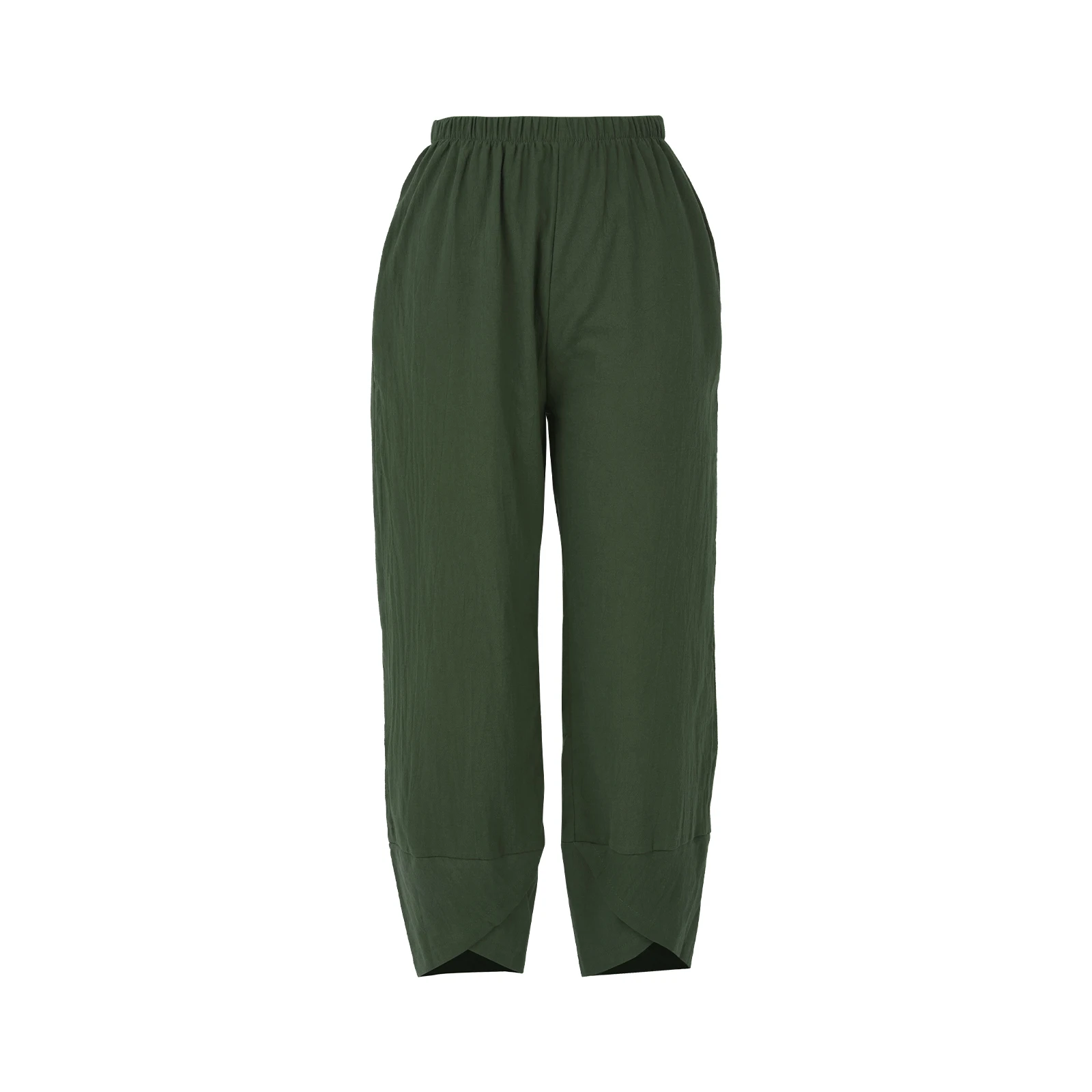 

New Women Summer Ninth Pants Solid Color Middle Waist Loose Casual Trousers With Pockets For Girls 5 Colors S-5XL