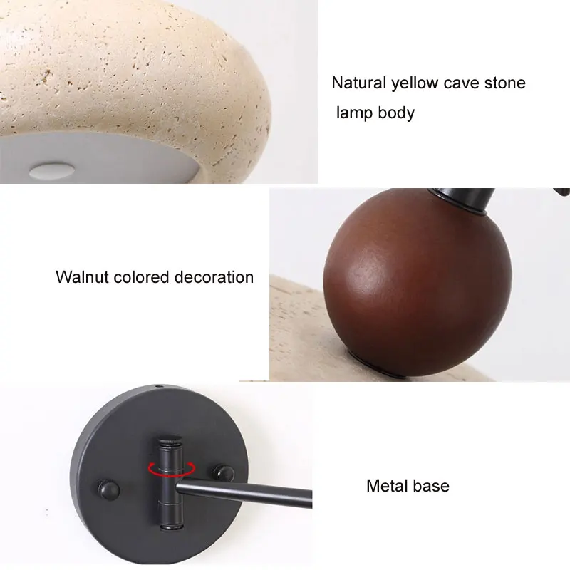 Nordic Yellow Hole Stone Rocker Arm Rotating Wall Light Retro Study Living Room Bedroom Corridor Adjustable Led Decor Wall Lamp