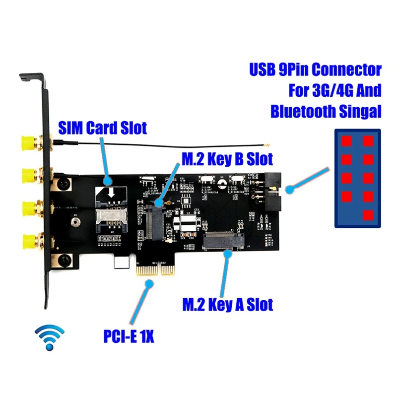 M.2 PCI-E Adapter Card NGFF M.2 Key B And Key A To Pcie X1 Adpater For 3G/4G And Wifi Card