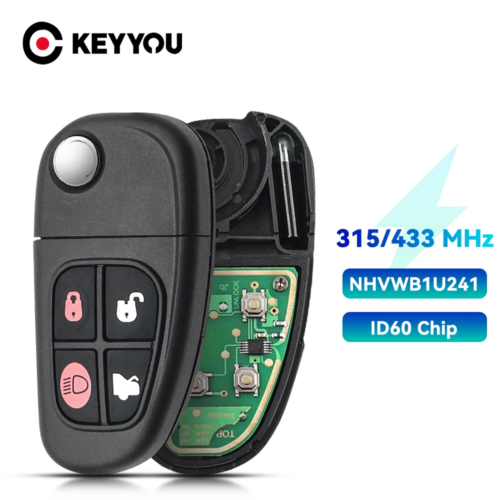 

KEYYOU For Jaguar X-Type S-Type 1999-2009 XJ XJR 315MHz 433MHz 4D60 Chip Flip Remote Car Key Fo21 Blade NHVWB1U241