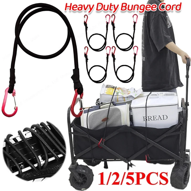 Bungee Cords 5 Pack 8mm Rubber Latex with Metal Carabiner Elastic Shock Cord for Camping Tent Storage Hiking Outdoor