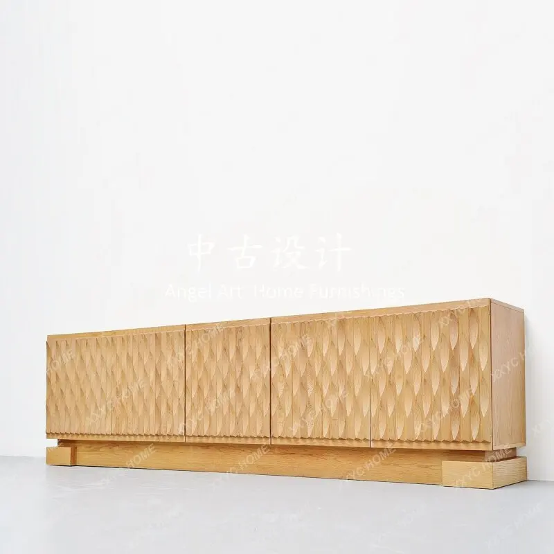 

Medieval log wind carving creative solid wood storage side cabinet surprise quiet wind geometric texture home