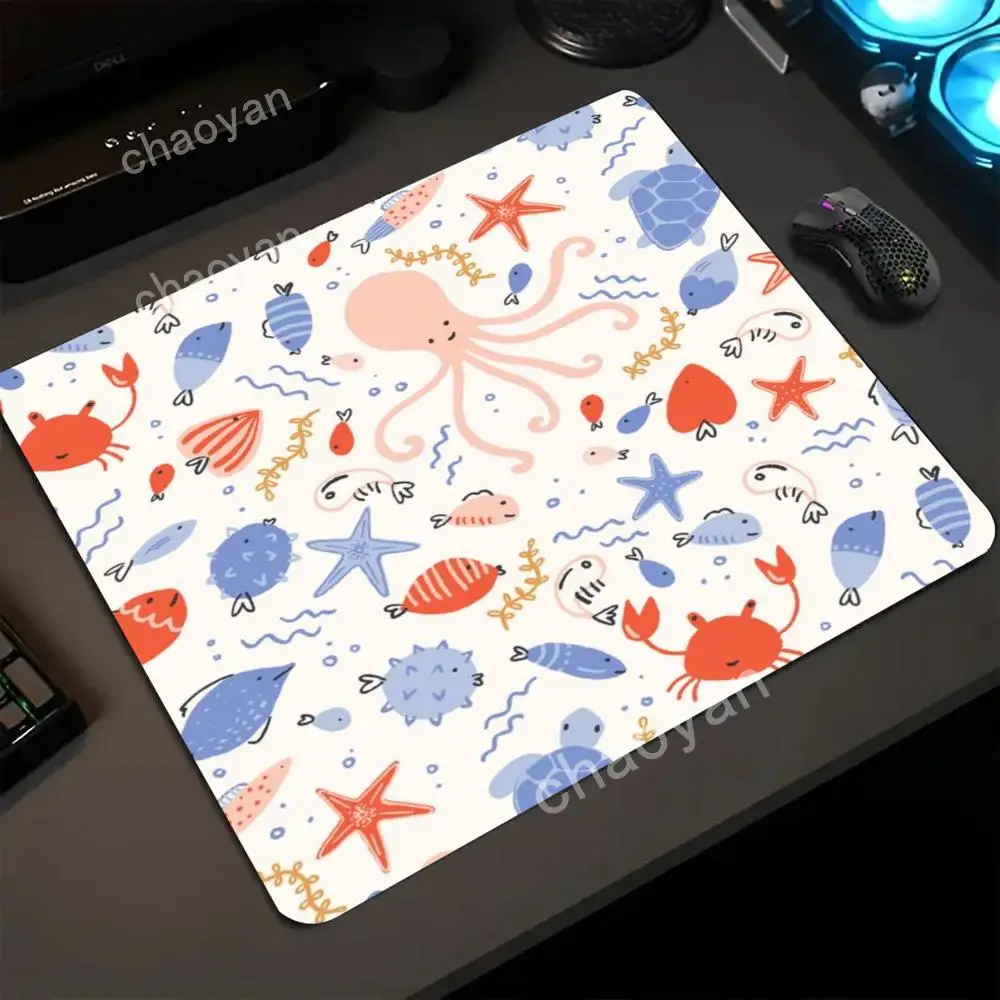 

Octopus and shell Mouse Pad Small Gamer Desk Mat Square Gaming Office Accessories Rug Mousepad HD Rubber Keyboard Table Mats