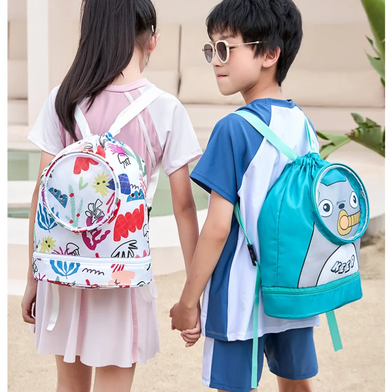 Sacos de natação infantis, Separação por úmido seco, Saco de armazenamento impermeável, Mochila de praia para meninos e meninas