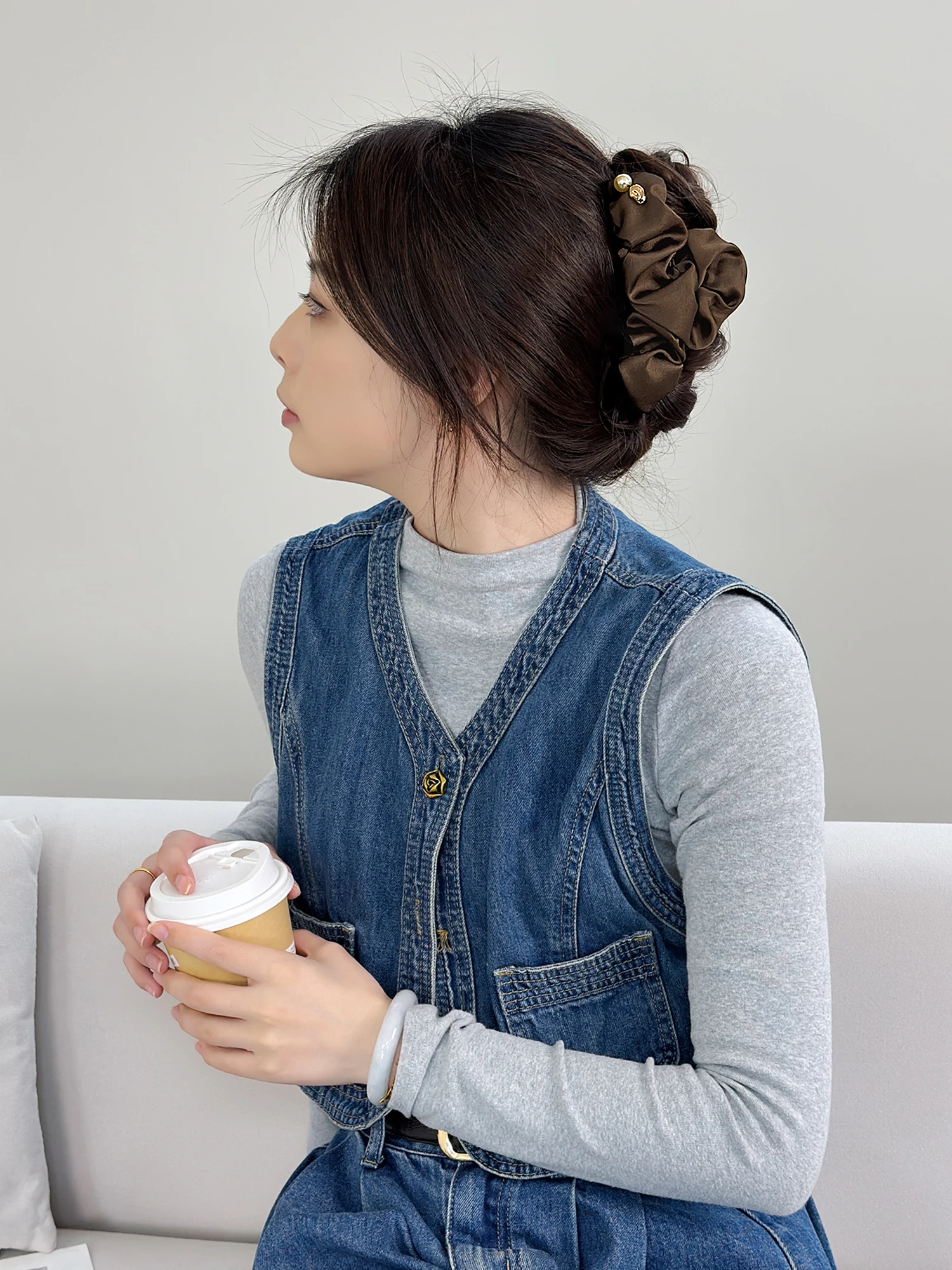 大判シルクサテン雲型ヘアクロー-レディース高級感2026新作ヘアアクセサリー-様々なシーンに