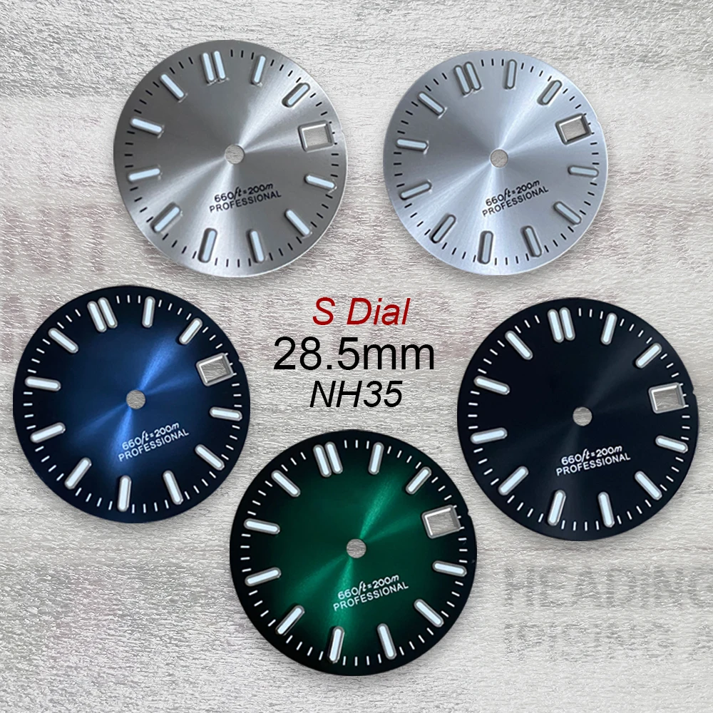 

28.5mm S Logo Dial Sunray Dial Fit NH35/NH36/4R/7S Movement Green Luminous High Quality Watch Modification Accessories