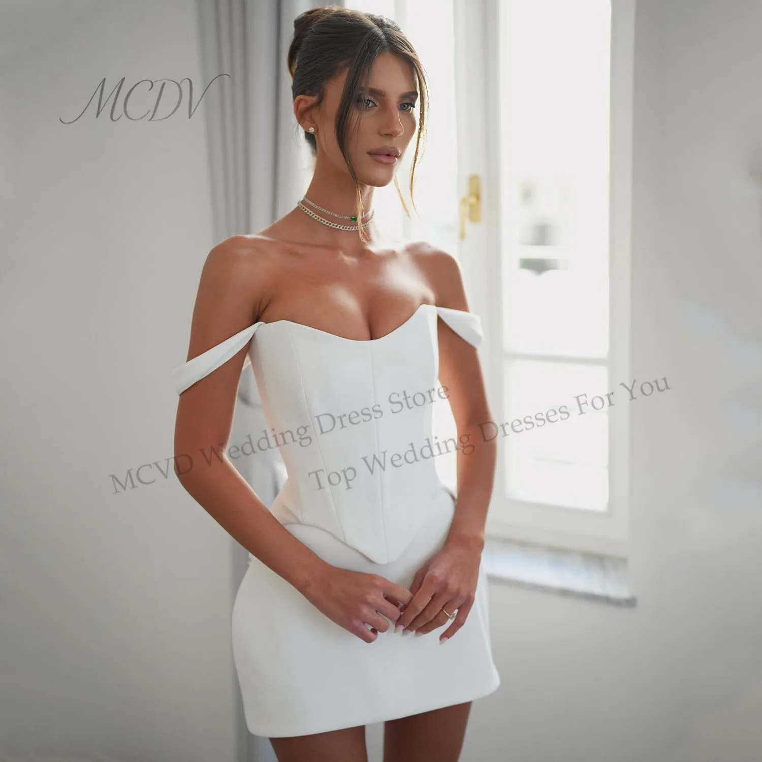 Simple Mini Wedding Dresses White Sweetheart Short Spaghetti Strap Satin Wedding Gown Boho Beach Bridal Prom Dress Customized