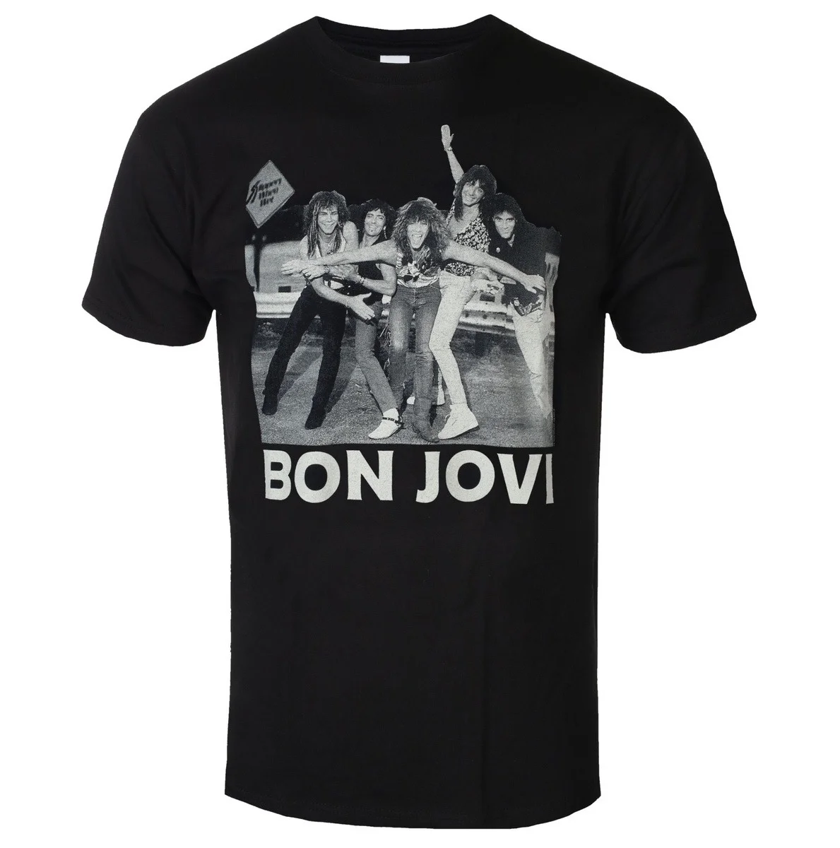 Vintage 80s Rock Street‑style Short Sleeve Top Bon Jovi Classic Band Group Photograph Print Retro Punk Heavy Metal Unisex