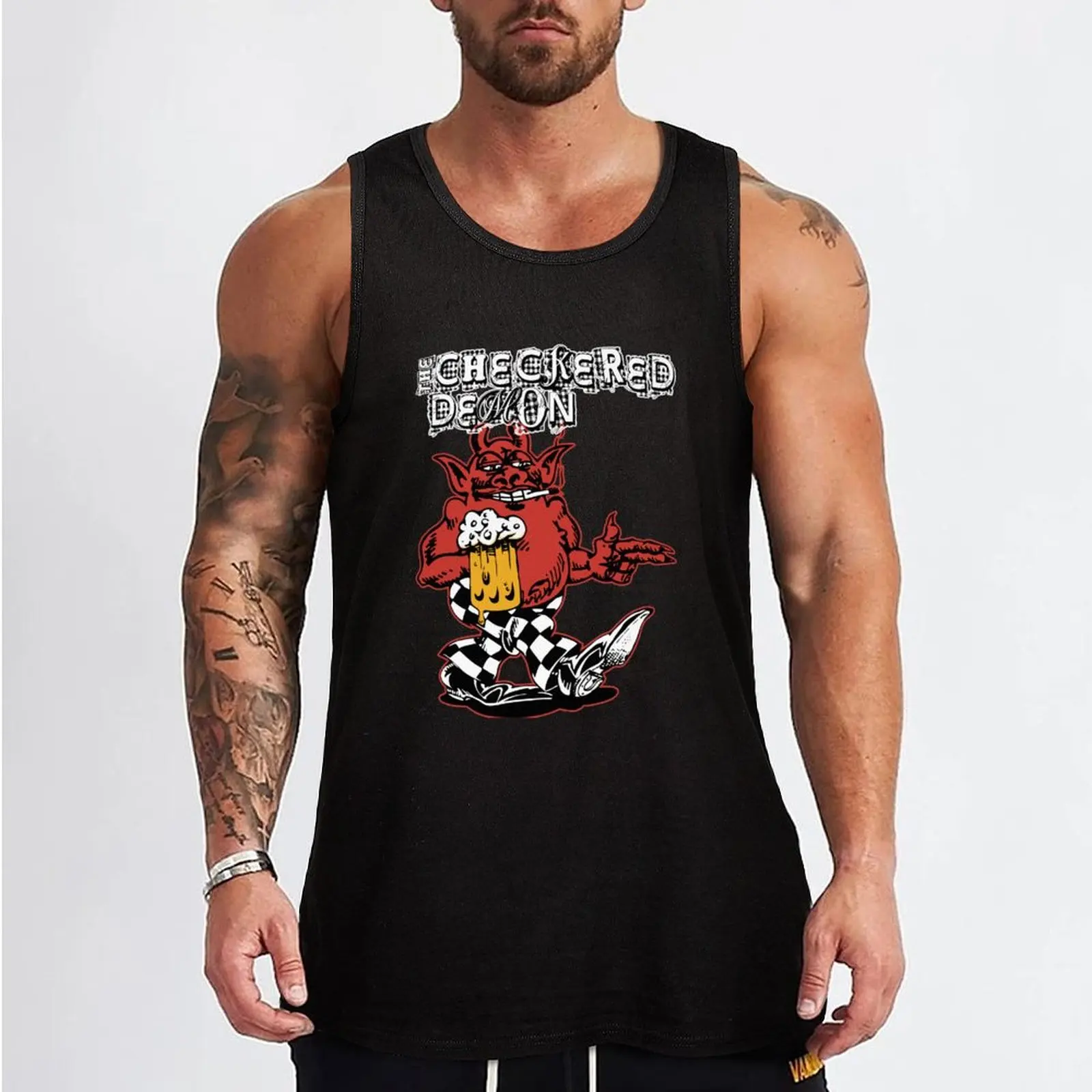 Checkered Demon Tank Top bodybuilding men sleeveless man shirts bodybuilding t-shirt