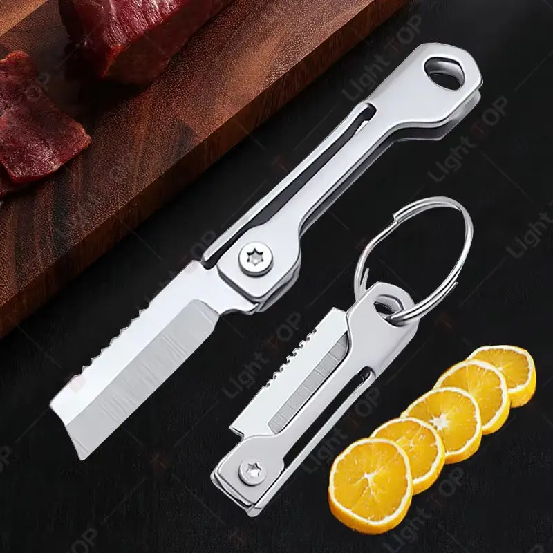 Mini Folding Knife Stainless Steel Pocket Knife Keychain Fruit Slicing Multi purpose DIY Hobby Knife Portable Utility Knife