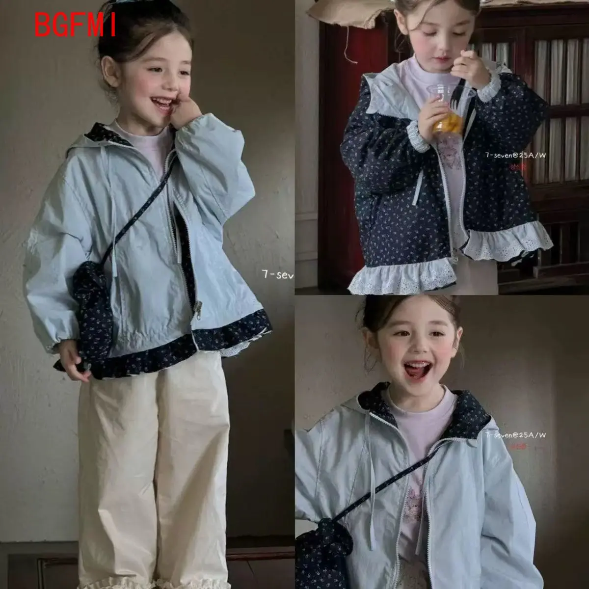 

spring Girls Flower Double-sided Coat 80-140 Size 2025 Autumn New Korean Cute Baby girl Versatile Casual Hooded Children 1-10Yrs