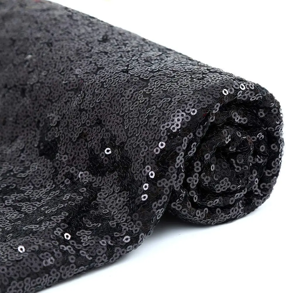 Black Sequin Table Runner 12x71Inch Glitter Halloween Sparkly Table Fabric for Graduation Holiday Birthday Outdoor Party Decorat