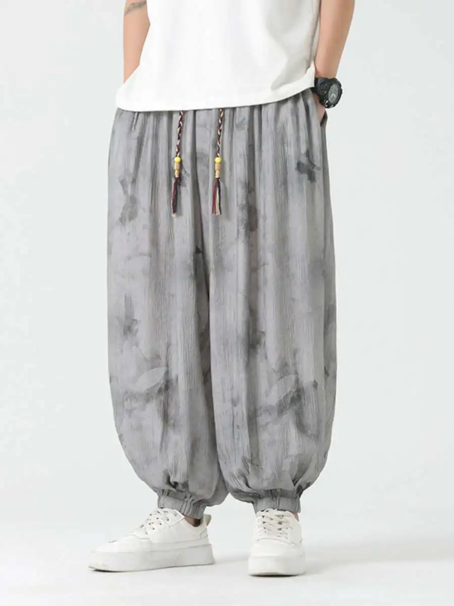 

Мужские повседневные брюки свободного кроя в стиле ретро, большие размеры, с манжетами, модные, свободные, прямые джинсы для повседневной носки весна-лето