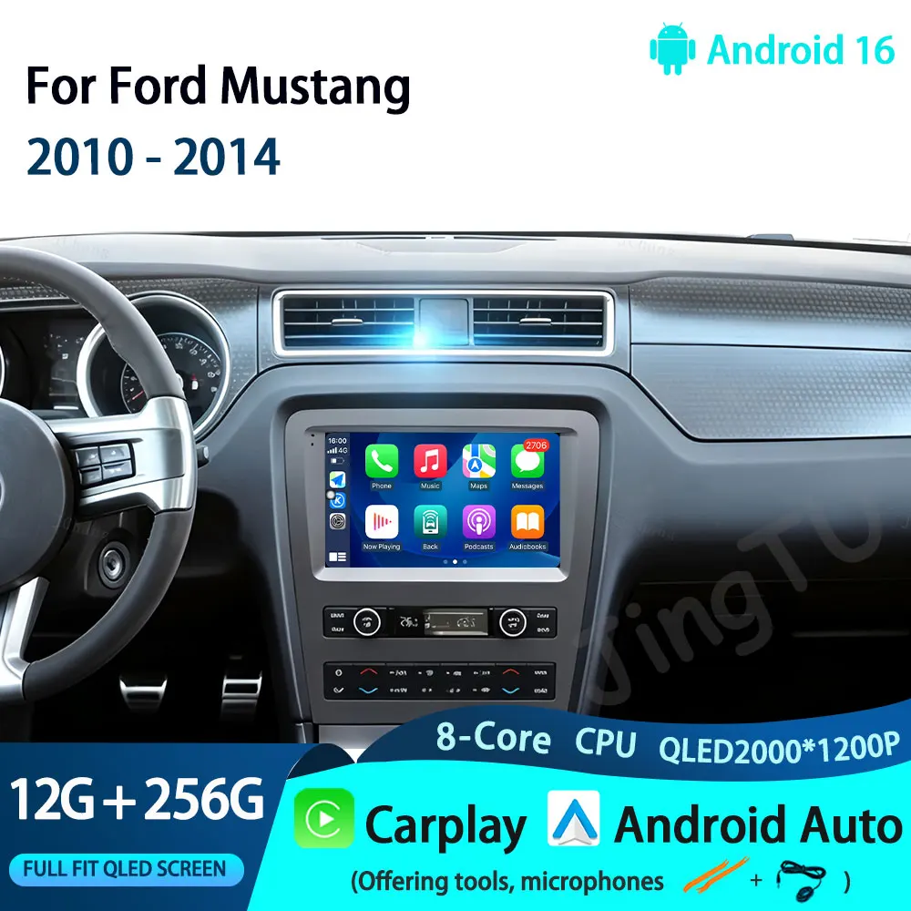 Wireless Carplay 2K QLED For Ford Mustang 2010 - 2014 Android 16 DSP Stereo Radio GPS Navi EQ 2 Din Bluetooth Multimedia Player