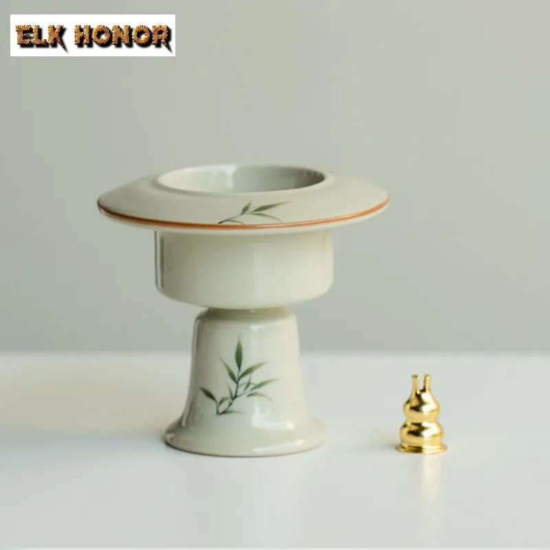 Plant Ash Hand-painted Bamboo High Foot Incense Holder Incense Waterfall Incense Burners Consecrate Censer Buddhism Ornaments