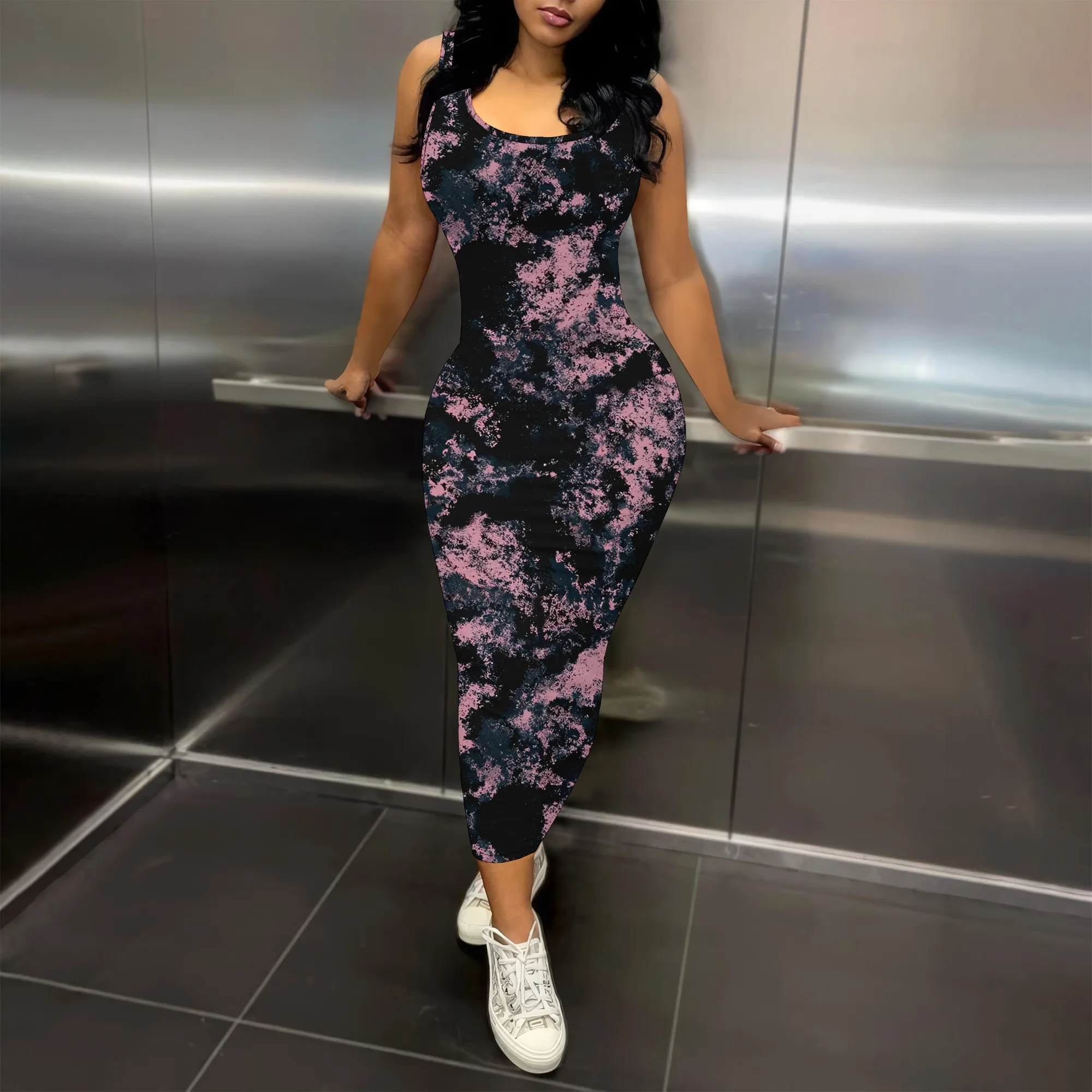 

EQQZD Women's Purple Polka Dot Sleeveless Printed Dress Polyester A-Line Midi Evening Winter Elegant Fit