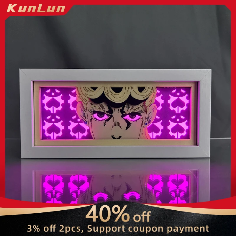 

JoJo's Bizarre Adventure Anime Periphery Led Light Paper Cut Shadow Box Rohan Kishibe Figur Lightbox Ornaments Birthday Gift Toy