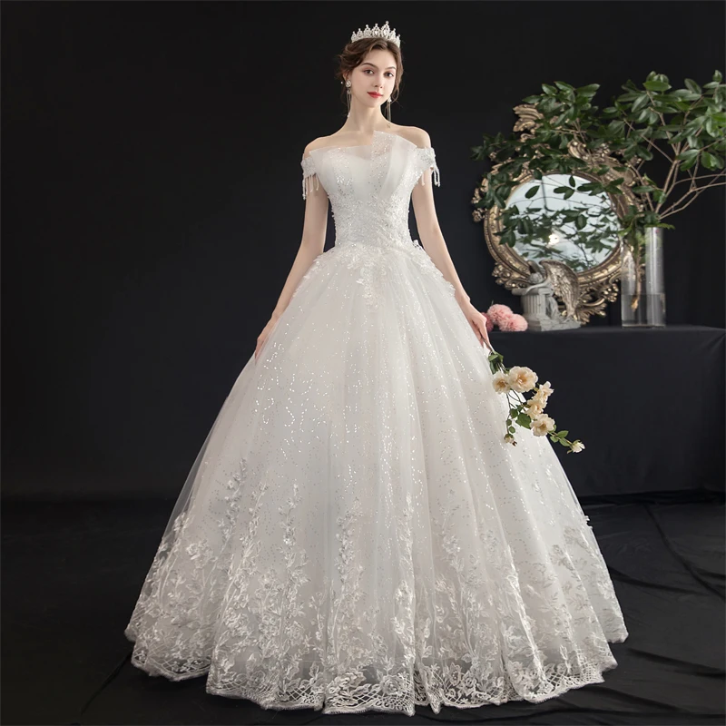 Main Wedding Dress 2026 New Bridal Summer off-Shoulder Mori Style Luxury French Starry Long Trailing Light Gauze Dress