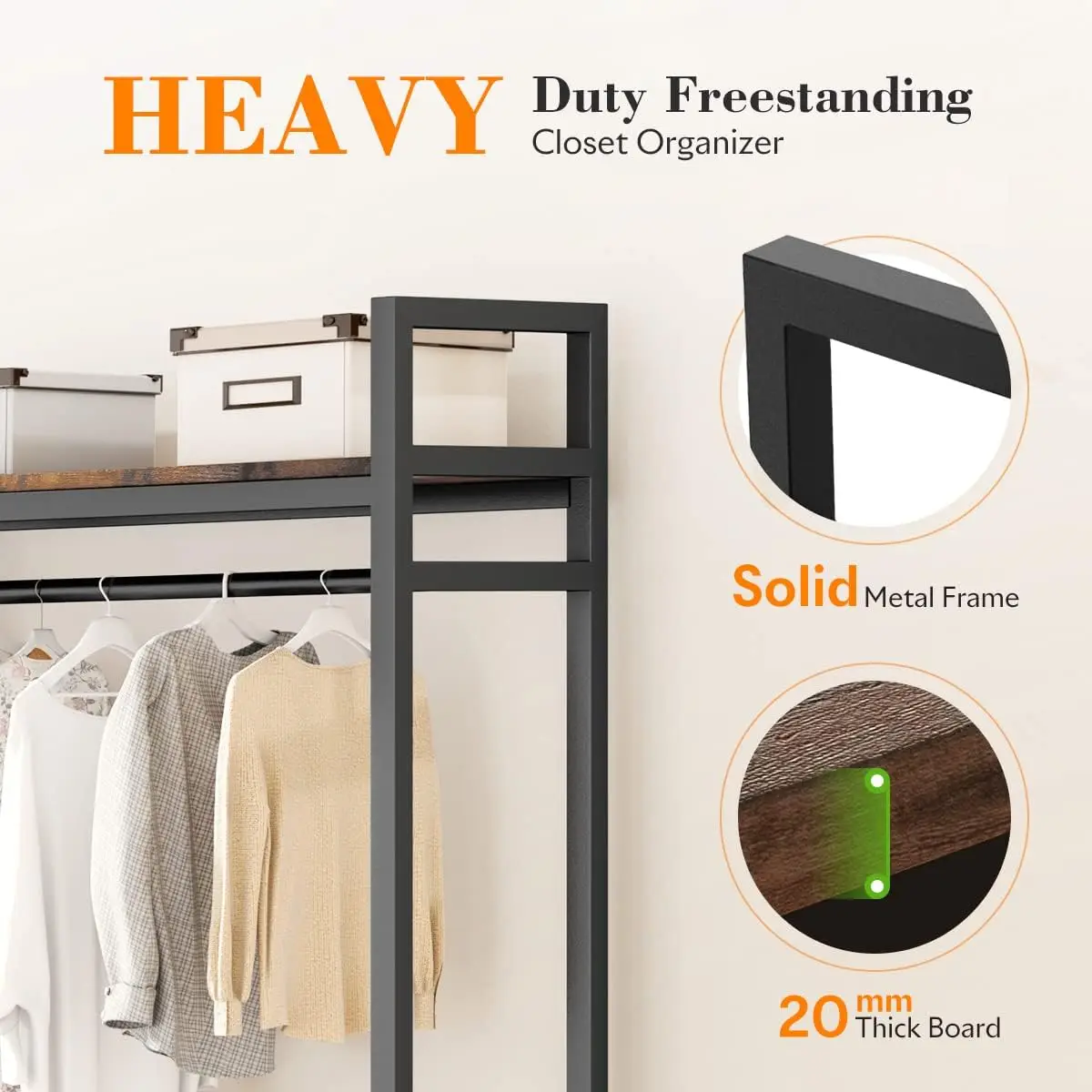 Heavy Duty Clothes Rack com Prateleiras, Armário Independente, Armário de Metal, Organizador para Homens e Mulheres, Rack de Roupas