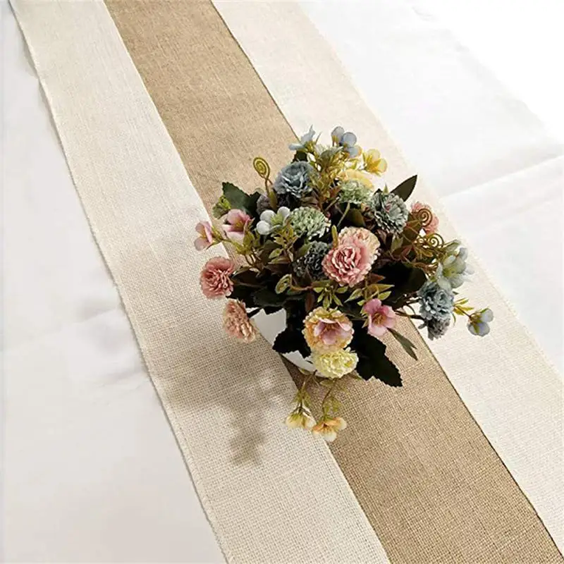 Natural Coarse Linen Vintage Tablecloth Party Wedding Decoration Colorblock Table Runner New Yellow Linen Decoration Tablecloth