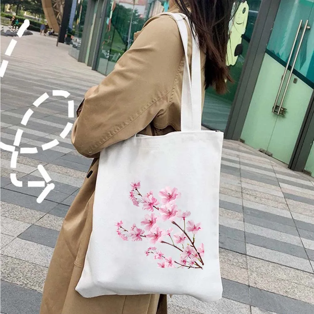 Cornflower Iris Lavender Cosmos Pink Blue Yellow Flower Poppy Daisy Sakura Lilac Womens Canvas Shopper Tote Bag Shopping Handbag view 3