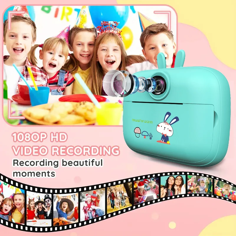 Mini imprimante photo, appareil photo à impression instantanée, photographie vidéo pour enfants, jouets d'appareil photo numérique pour garçons et filles, cadeaux d'anniversaire