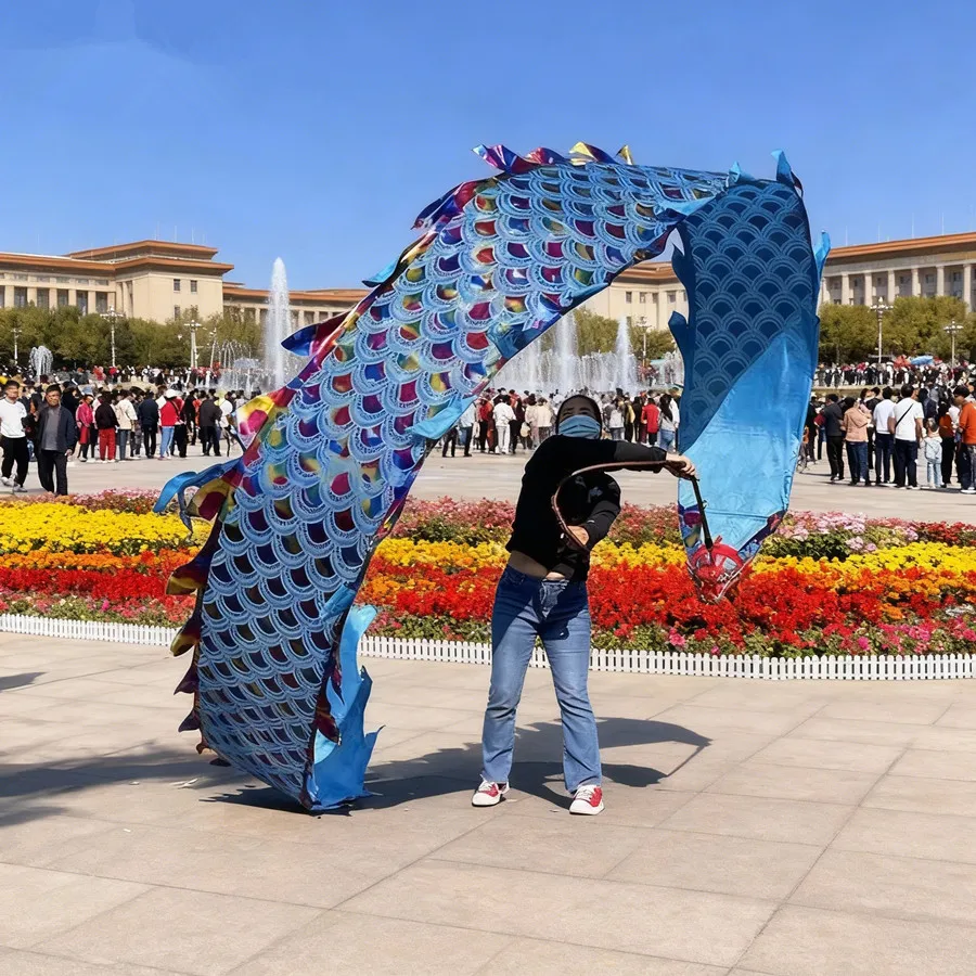 6/8/10 متر الكبار الأزرق مذهب اللياقة البدنية التنين الرقص مجموعة السنة الصينية الجديدة أداء الرياضة في الهواء الطلق ممارسة (الرأس + الذيل + حبل) #1