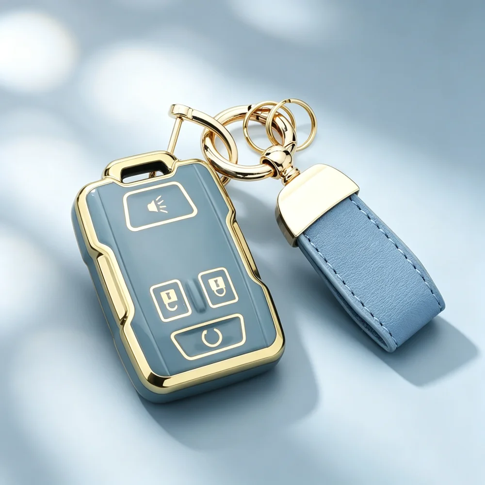 4 Buttons Soft TPU Car Key Case for Chevrolet Tahoe Suburban Sierra Silverado for GMC Yukon XL Terrain Auto Key Bag Keychain