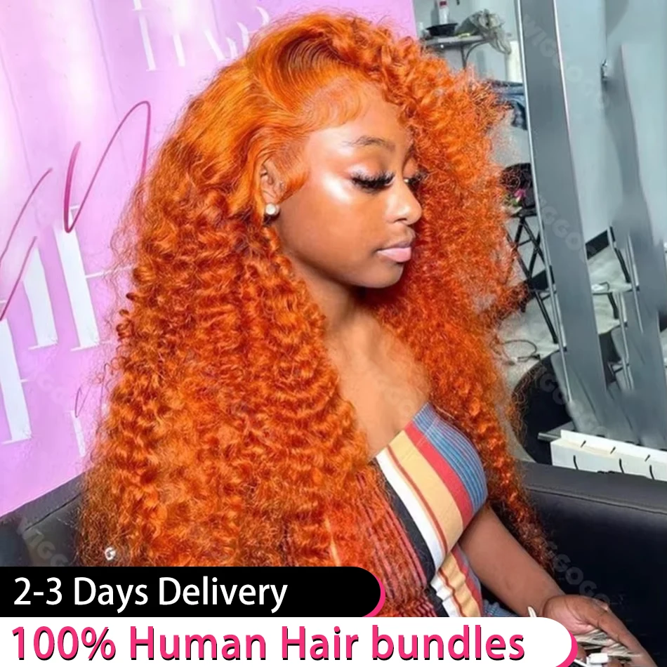 

38 40 Inch Ginger Orange Deep Wave Human Hair Wigs 13x6 HD Lace Frontal Wig 13x4 200 Density Lace Wig Colored Remy Brazilian Wig