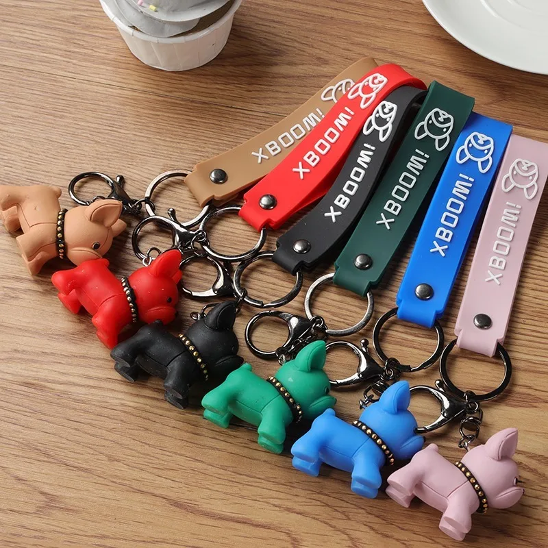 PU Leather Bulldog Keychain Cute Animal Dog Key Chain Charm Bag Car Key Ring  Pendant Accessories Trinkets Resin BullDogs