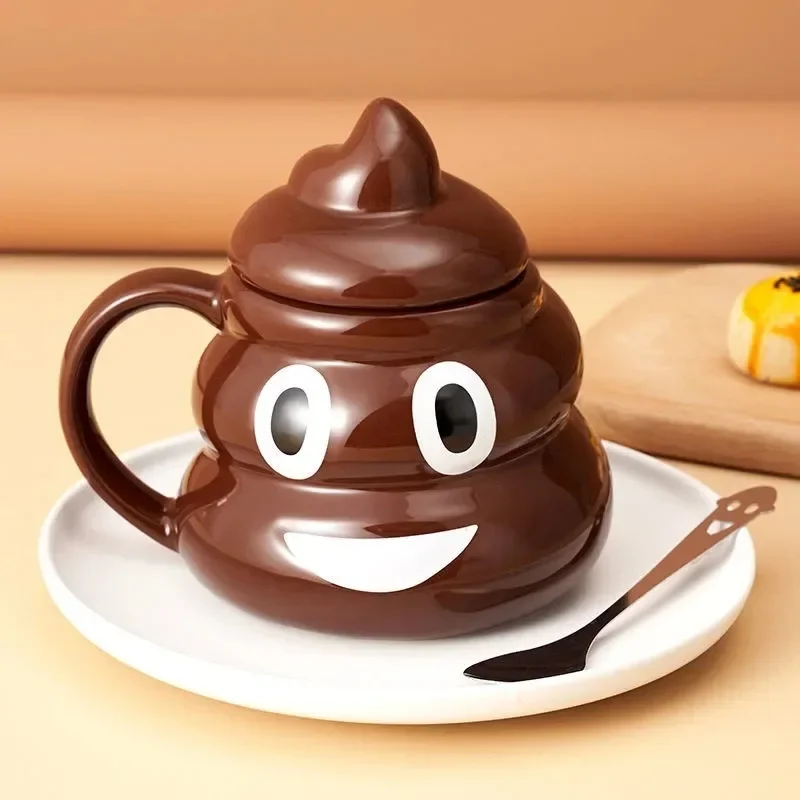 Humorous Poop Shaped Mug with Lid Funny Novelty Cup Perfect Gift Enthusiasts Creativity Ceramic Coffee Cup