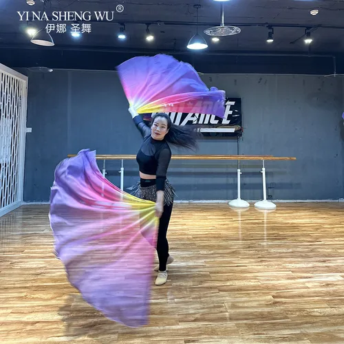 Imagen 2 del producto Bandera de alabanza de gasa, un par de velo de gasa teñido anudado fluido para mujer, 2 uds., accesorios para espectáculo en escenario, adoración de bandera de medio círculo