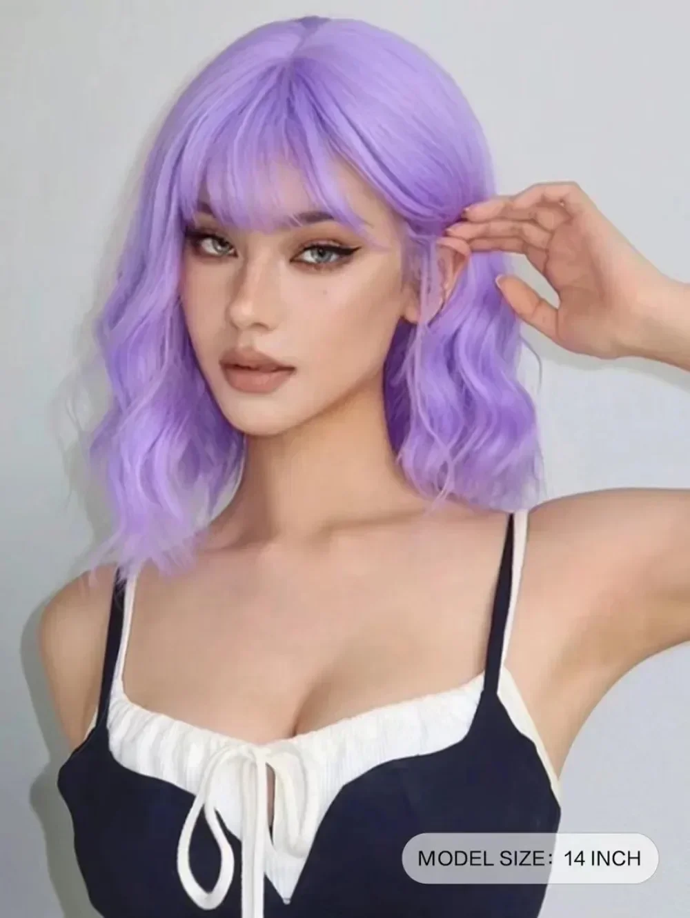 Peruca Cosplay Curta Ondulada Suave com Franja para Mulheres, Cabelo Sintético Azul, Fibra de Alta Temperatura, Festa, Novo