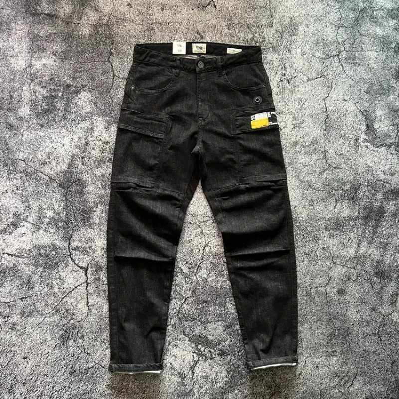 

Vintage multi-pocket cargo men's pants Spring and autumn stretch slim-fit conical feet washed jeans men's fashion pants