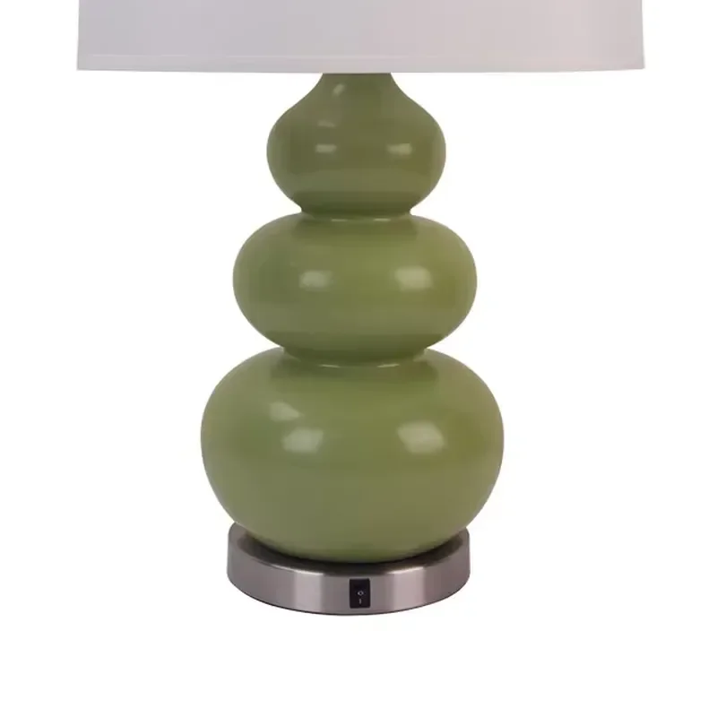 Ceramic Table Lamp Restaurant Green White Fabric Shade Lamp Hotel Guest Room Decoration Table Lighting E27 Dining Room Lights