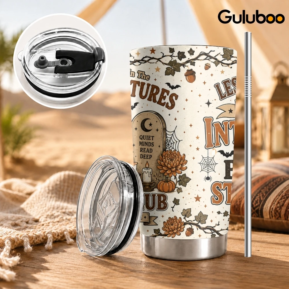 Halloween Spooky Book Club Vacuum Flasks 20oz Stainless Steel Insulated Tumbler Double Wall Cup with 2 Lids Straw Travel Mug