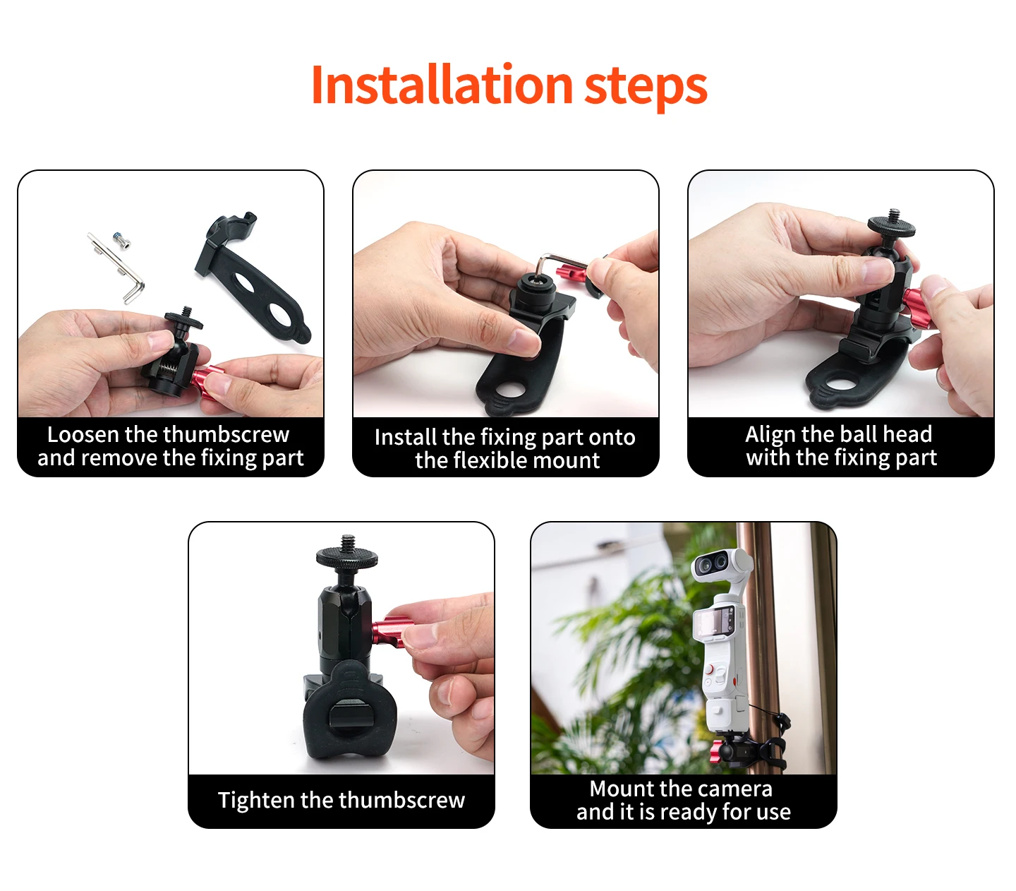Fahrrad- und Angelkamera-Gurtbefestigung Flexibler Silikon-Klemmhalter 22-38mm Klemmbereich für DJI Osmo Pocket 4P 4 3 Insta360 Luna Ultra Gimbal – Detail 13