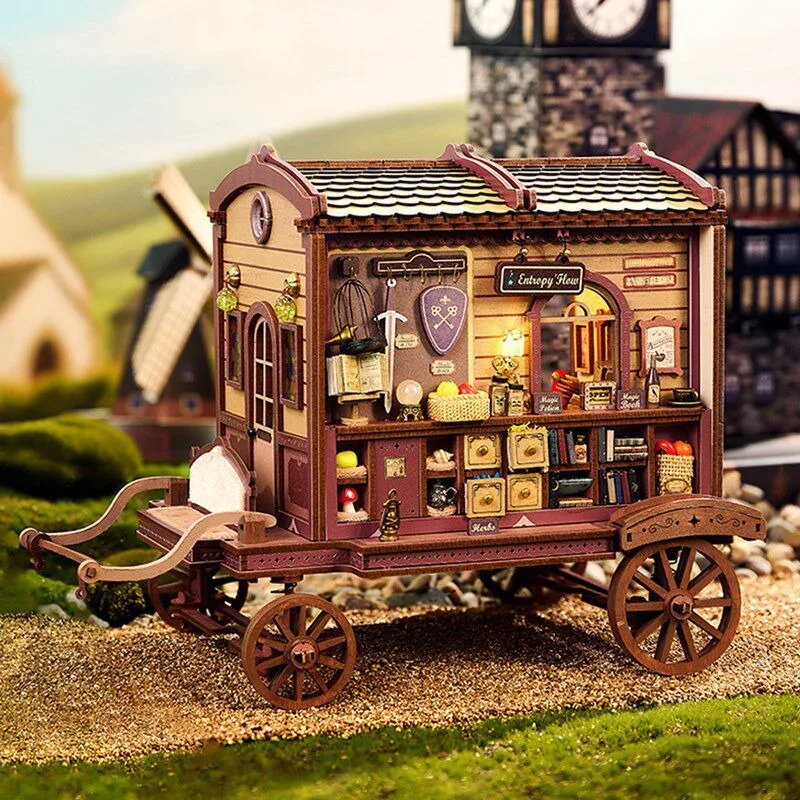 Magic Wagon DIY Dollhouse Miniature Scene 3D Wooden Puzzle, Craft Model Building Kit for Adults, Creative Home Decor Gift