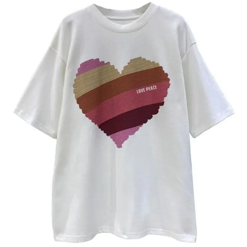 98% Cotton T Shirts Women Fashion Printed Oversized T-shirt Casual Loose Short Sleeve Tops Summer Trend Thin Tshirt Y2k Clothes