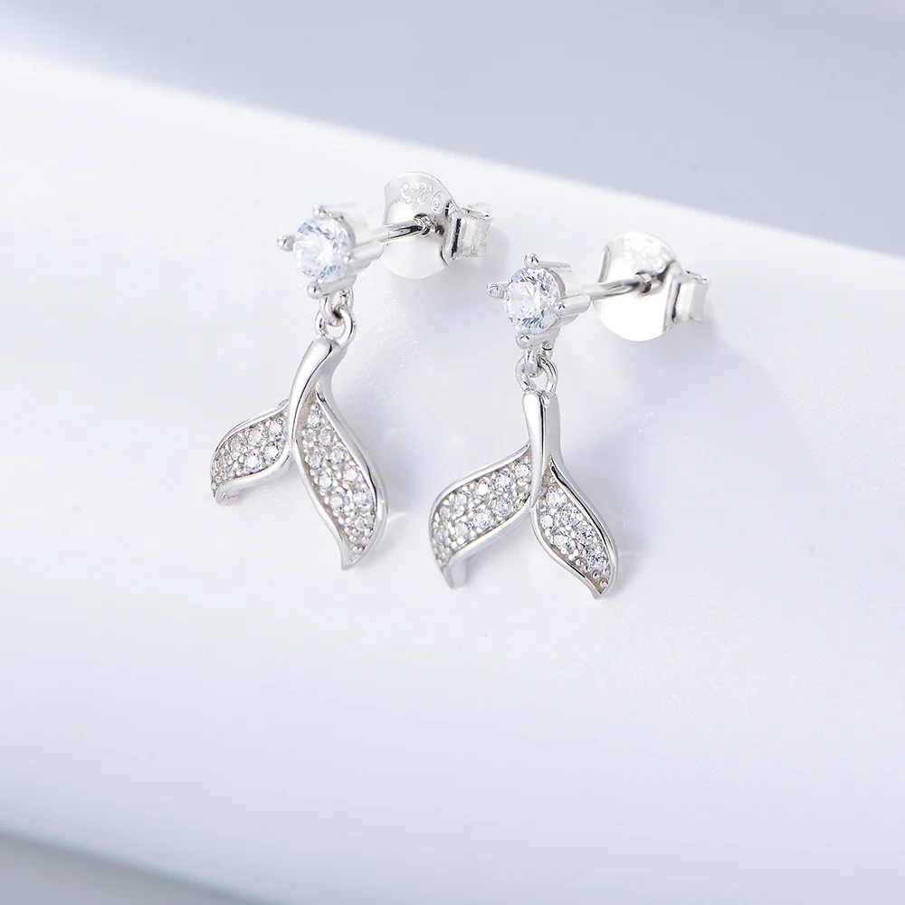 

New model hot selling Lovely Whale Tail Ring 14K Gold Plated 925 Zirconia Mermaid Glitter Earring Gift