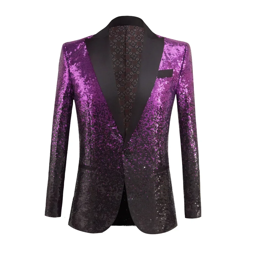 HOO 2024 Men\'s Gradient Sequin Color Matching Casual blazer  New Performance Host MC Dress